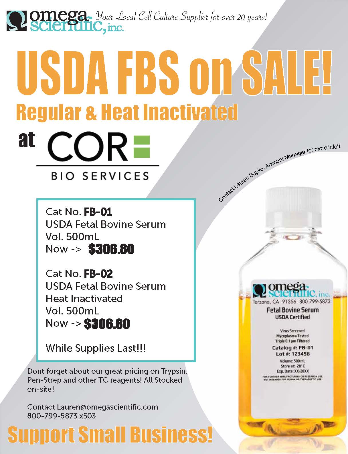 Omega's Fetal Bovine Serum on sale!